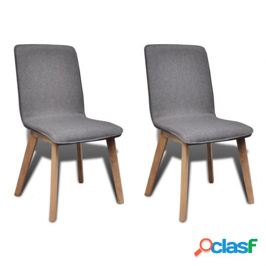 Sillas de comedor 2 uds tela gris y madera maciza de roble