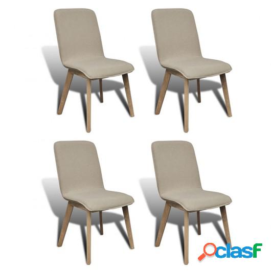Sillas de comedor 4 uds tela beige y madera maciza de roble