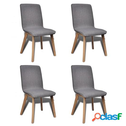 Sillas de comedor 4 uds tela gris y madera maciza de roble