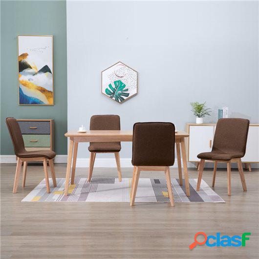 Sillas de comedor 4 uds tela marrón y madera maciza de