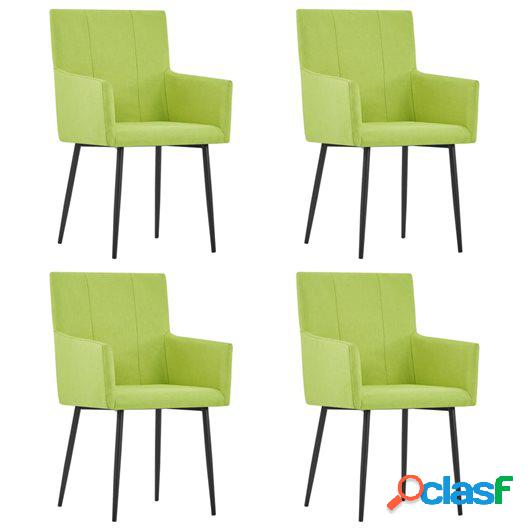 Sillas de comedor con reposabrazos 4 unidades tela verde