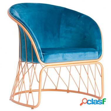 Sillón Tapizado Azul Estructura Dorada Serie Doré