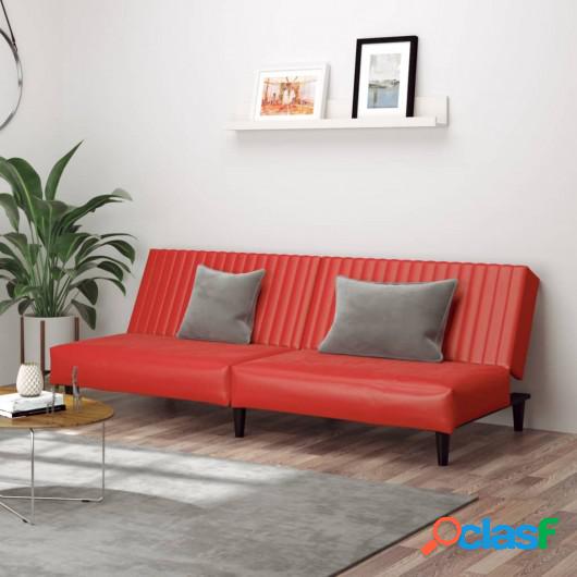 Sofá cama de 2 plazas cuero sintético rojo