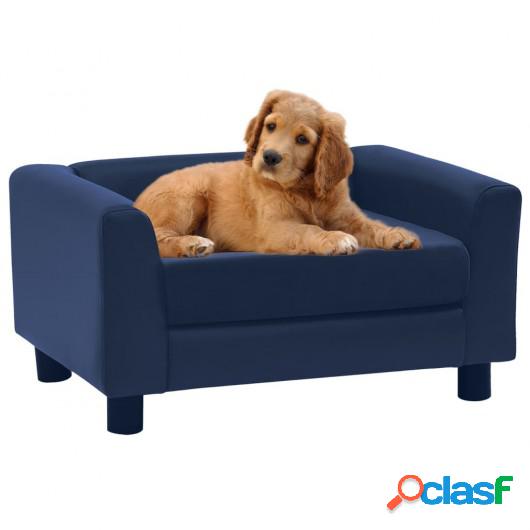 Sofá de perro cojín felpa y cuero sintético azul 60x43x30
