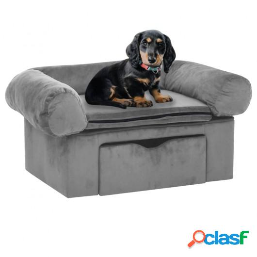 Sofá para perros con cajón felpa gris 75x50x38 cm