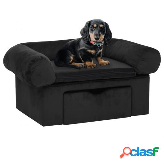 Sofá para perros con cajón felpa negro 75x50x38 cm
