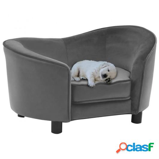 Sofá para perros felpa y cuero sintético gris 69x49x40 cm