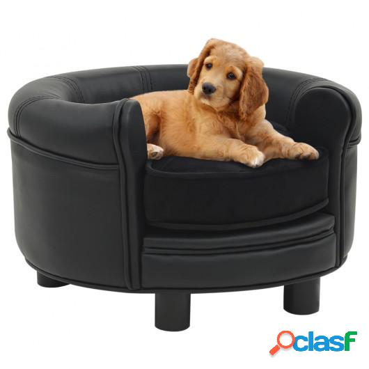 Sofá para perros felpa y cuero sintético negro 48x48x32 cm