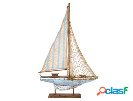 Velero Azul de Madera 68X8X42cm Modelismo de Barcos Velero