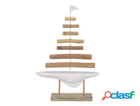 Velero Marrón de Madera 37X6X25cm Figura Marinera