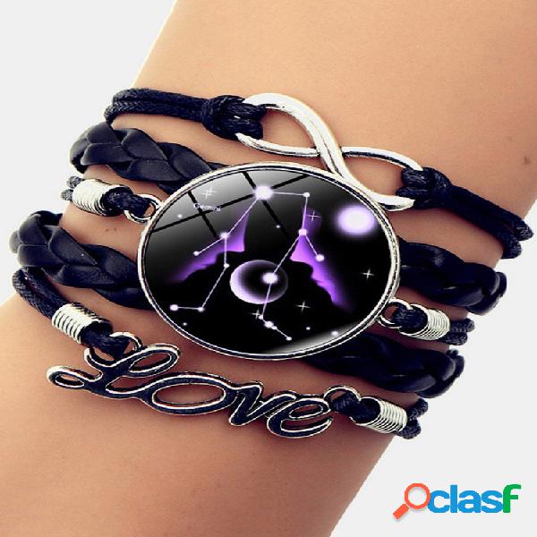 Vintage Twelve Constellation Mujer Pulsera LOVE Letter