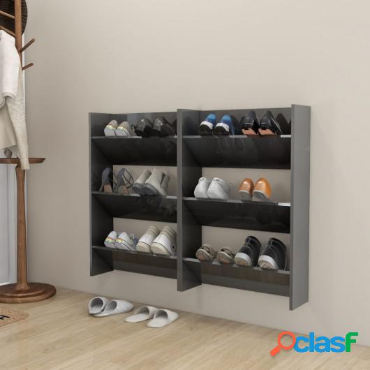 Zapatero de pared 2 uds gris brillante aglomerado 60x18x90