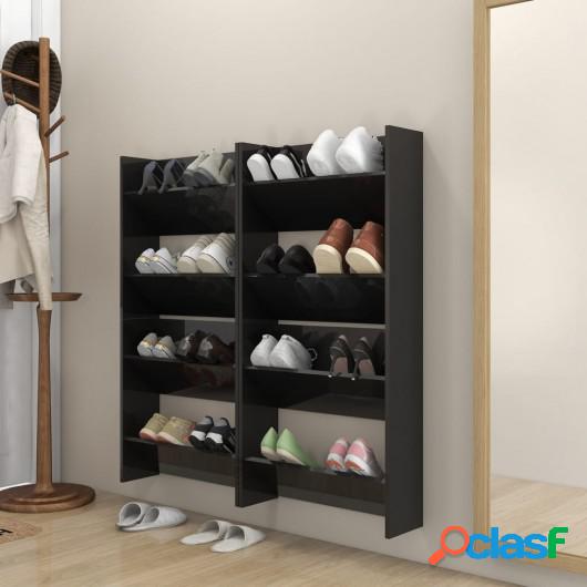 Zapatero de pared 4 uds aglomerado negro brillante 60x18x60