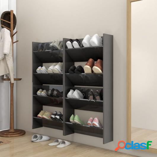 Zapatero de pared 4 uds gris brillante aglomerado 60x18x60