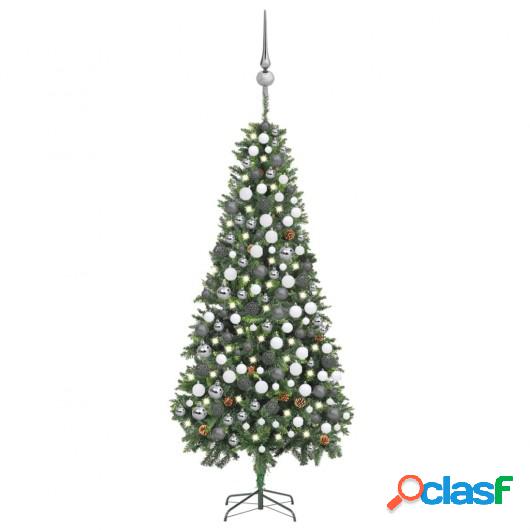 Árbol de Navidad artificial con LED, bolas y piñas 210 cm