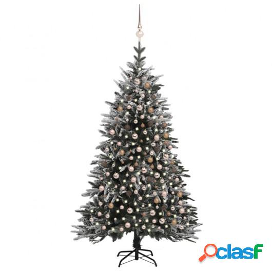 Árbol de Navidad con LED bolas y nieve flocada 210 cm PVC y