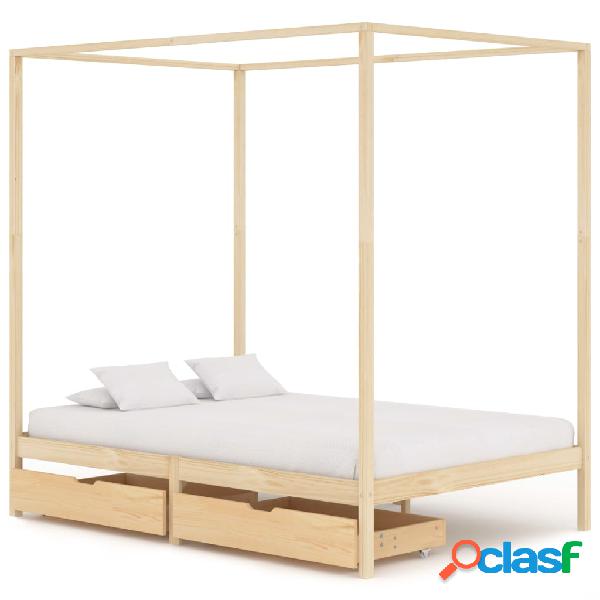 vidaXL Cama con dosel 2 cajones madera maciza pino 140x200