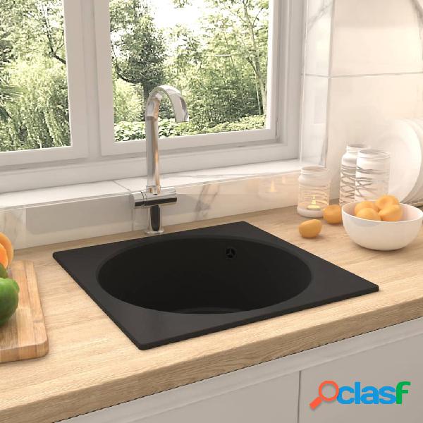 vidaXL Fregadero de cocina con rebosadero granito negro