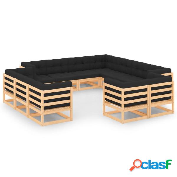 vidaXL Muebles de jardín 12 piezas cojines gris antracita