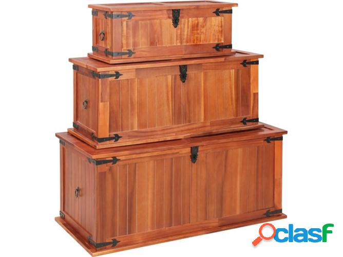 3 Arcas de Almacenaje VIDAXL Madera de acacia maciza