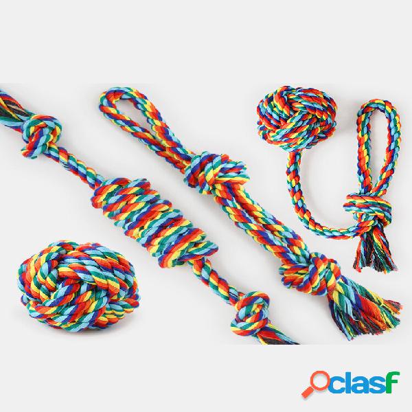 4 piezas de algodón arcoíris Cuerda juguete para mascotas