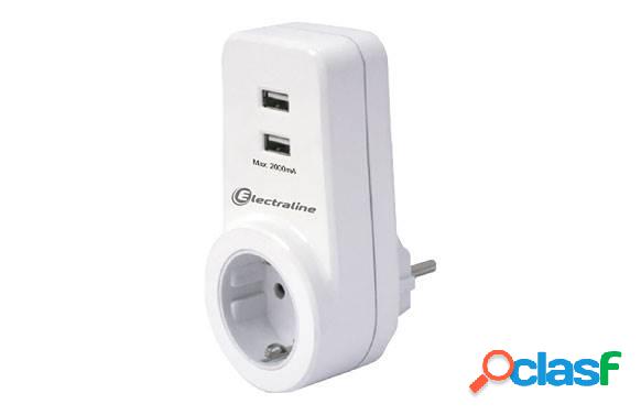 Apaptador de corriente Electraline 2 Usb+1Toma 10/16A 2,1A