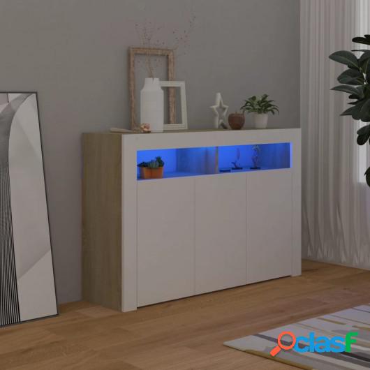 Aparador con luces LED blanco y roble Sonoma 115,5x30x75 cm