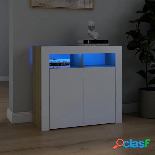 Aparador con luces LED blanco y roble Sonoma 90x35x40 cm