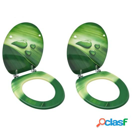 Asiento de inodoro con tapa 2 uds MDF verde diseño gota de