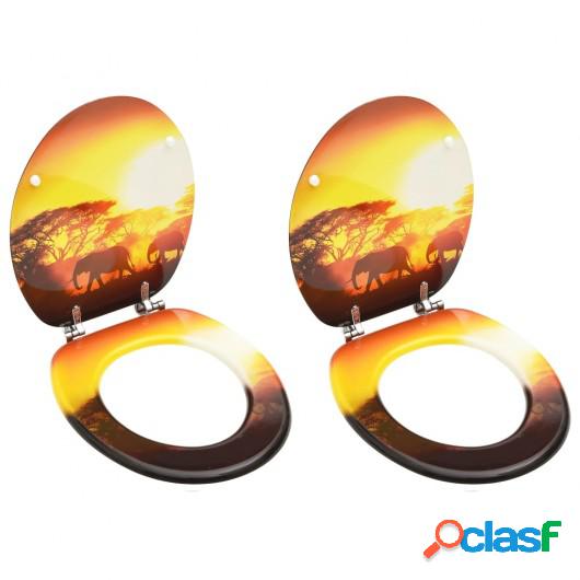 Asientos de inodoro con tapa 2 uds MDF diseño de sabana