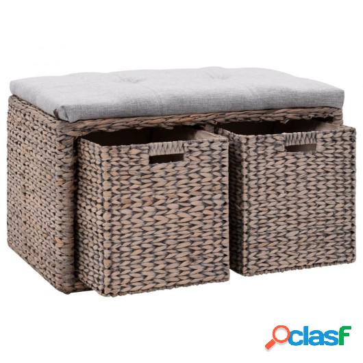 Banco con 2 cestas hierba marina 71x40x42 cm gris