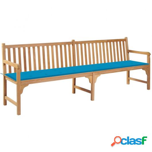 Banco de jardín madera maciza de teca con cojín azul 240