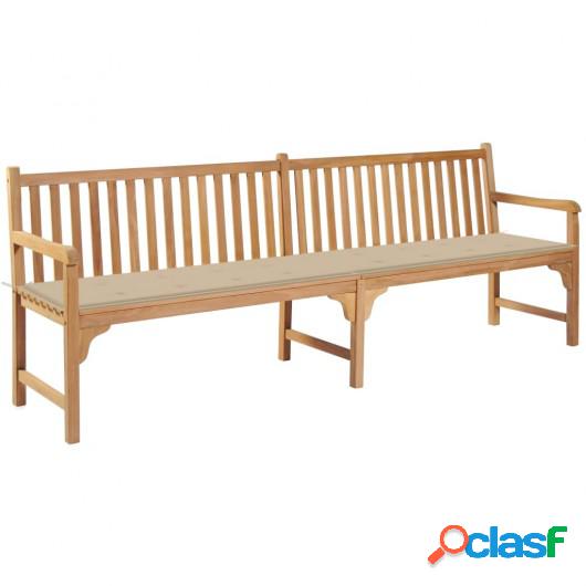 Banco de jardín madera maciza de teca con cojín beige 240
