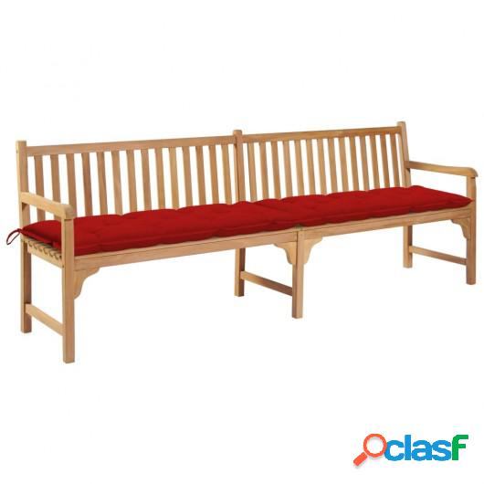 Banco de jardín madera maciza de teca con cojín rojo 240