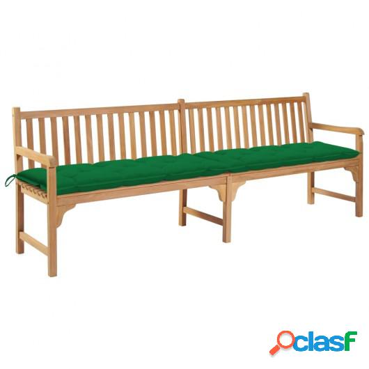 Banco de jardín madera maciza de teca con cojín verde 240