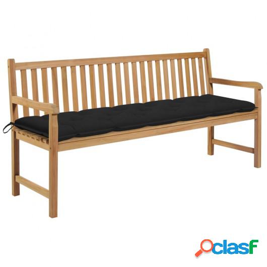 Banco de jardín madera maciza teca con cojín negro 175 cm
