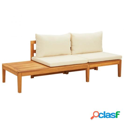 Banco de jardín y mesa cojines crema madera maciza de