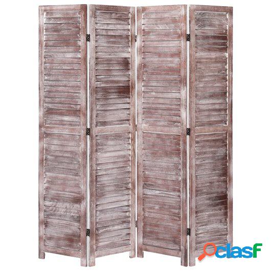 Biombo de 4 paneles madera marrón 140x165 cm