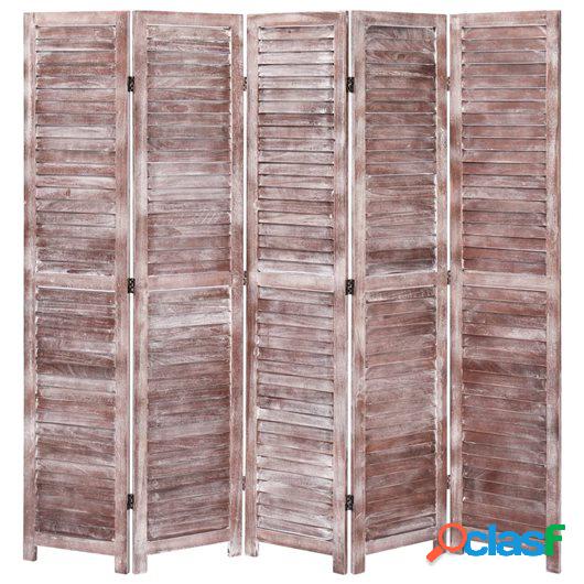 Biombo de 5 paneles madera marrón 175x165 cm
