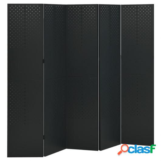Biombo divisor de 5 paneles acero negro 200x180 cm