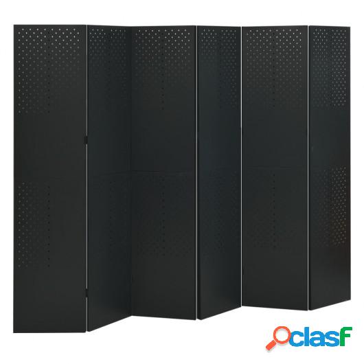 Biombo divisor de 6 paneles acero negro 240x180 cm