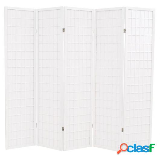 Biombo plegable 5 paneles estilo japonés 200x170 cm blanco