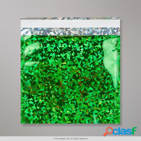 Bolsa de aluminio verde holográfica de 165x165 mm