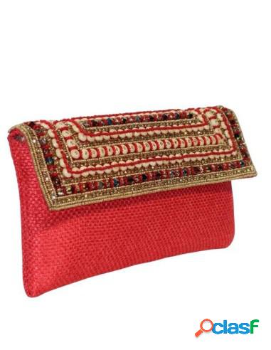 Bolso De Fiesta Con Pedrería Dorada Y Roja Rojo