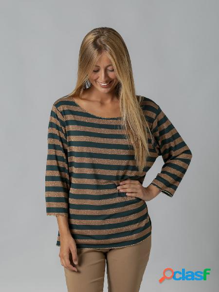 Camiseta de rayas brillo escote barco Verde