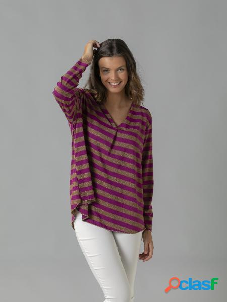 Camiseta de rayas en pico Malva