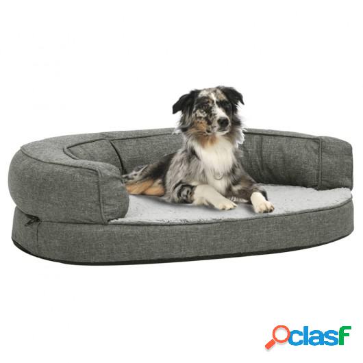 Colchón de cama de perro ergonómico aspecto lino gris