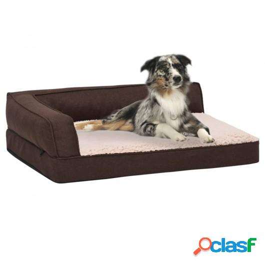 Colchón de cama de perro ergonómico aspecto lino marrón