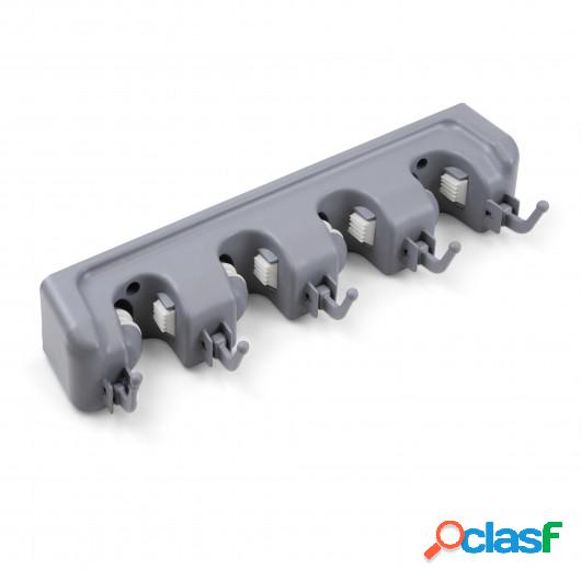 Colgador de escobas y fregonas con 4 huecos y 5 ganchos,