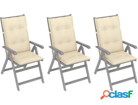 Conjunto 3 Sillas de Jardín VIDAXL Reclinables c/Almohadas